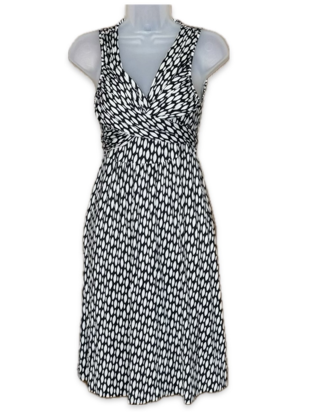 Banana Republic Sleeveless Black & White Patterned Wrap Tie-Waist Dress